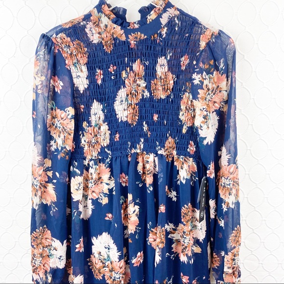 NWT As U Wish Blue Pink Floral Babydoll Dress Lagenlook Small - Picture 2 of 11